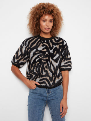 Charlie B Balloon Sleeve Jacquard Sweater in Mystic