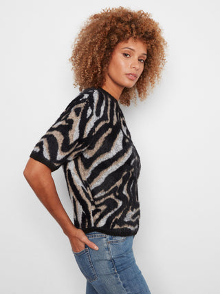 Charlie B Balloon Sleeve Jacquard Sweater in Mystic