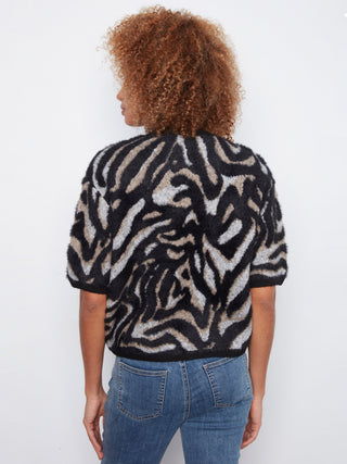 Charlie B Balloon Sleeve Jacquard Sweater in Mystic