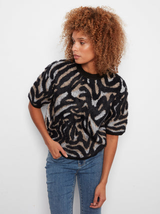 Charlie B Balloon Sleeve Jacquard Sweater in Mystic