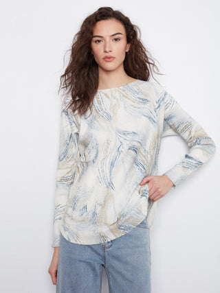 Charlie B Printed Rounded Hem Sweater in Whirl