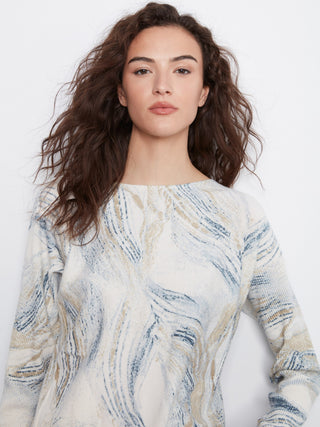 Charlie B Printed Rounded Hem Sweater in Whirl