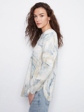 Charlie B Printed Rounded Hem Sweater in Whirl
