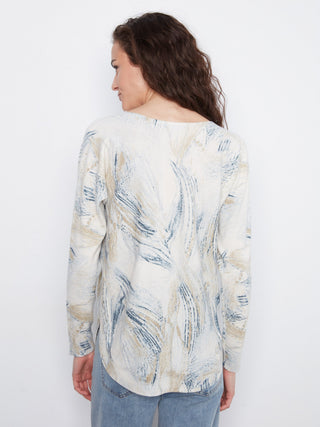 Charlie B Printed Rounded Hem Sweater in Whirl