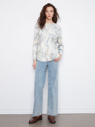 Charlie B Printed Rounded Hem Sweater in Whirl