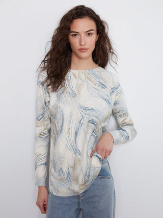 Charlie B Printed Rounded Hem Sweater in Whirl