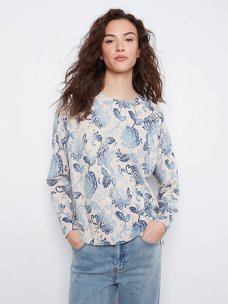 Charlie B Printed Side Button Sweater in Velora