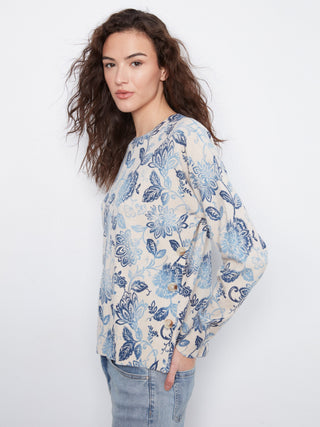 Charlie B Printed Side Button Sweater in Velora