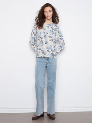 Charlie B Printed Side Button Sweater in Velora