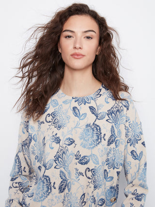 Charlie B Printed Side Button Sweater in Velora