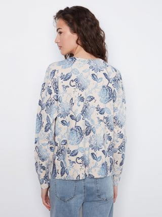 Charlie B Printed Side Button Sweater in Velora