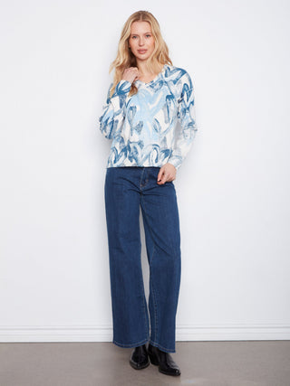 Charlie B Reversible Heart V-Neck Sweater in Splatter