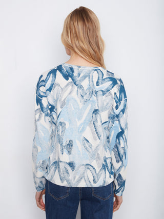 Charlie B Reversible Heart V-Neck Sweater in Splatter