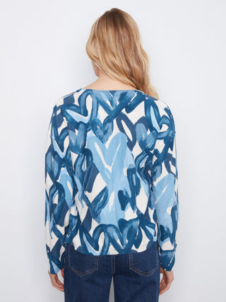 Charlie B Reversible Heart V-Neck Sweater in Splatter