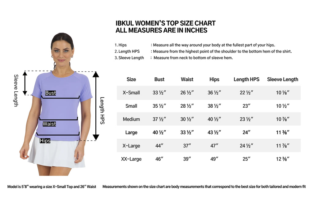 Ibkul Short Sleeve Crew Neck Tee Size Chart