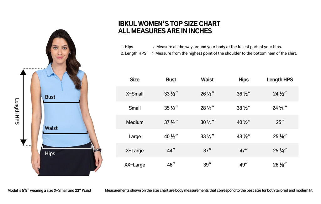 Ibkul Sleeveless Polo Size Chart