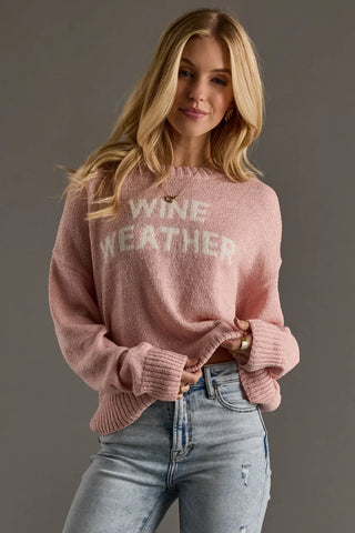 Cozy 'Wine Weather' Blush Pink Knit Sweater