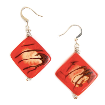 Tagua Juana Poppy Coral Earrings