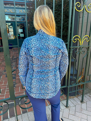Lulu B Blue Sparkle Leopard Zip Jacket