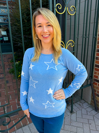 Lulu B Periwinkle Star Chenille Sweater