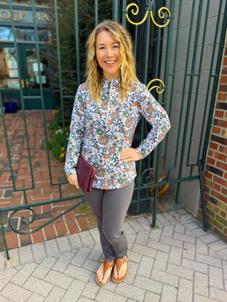 Lulu B Rustic Bloom Quarter Zip Pullover