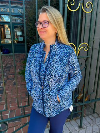 Lulu B Blue Sparkle Leopard Zip Jacket