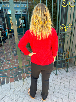 Lulu B Crimson Poinsettia Chenille Sweater