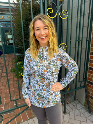 Lulu B Rustic Bloom Quarter Zip Pullover