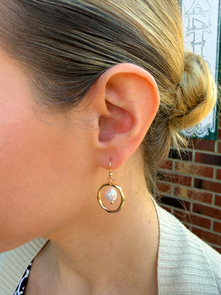 Gold and Pearl Circle Earrings