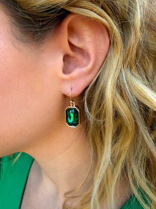 Emerald and Gold Crystal Rectangle Earrings