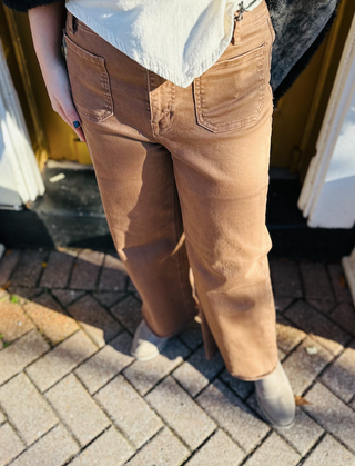 Mica Brown Cropped Wide Leg with Front Pocket Jeans