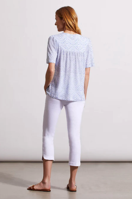 Tribal Jeans ZenBlue Printed Notch Neck Top With Sheering