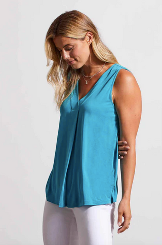 Tribal Jeans Lagoonmist Pleated Sleeveless Top