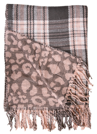 Simply Southern Double Scarf-Pink Plaid/Leopard