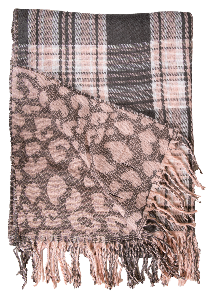 Simply Southern Double Scarf-Pink Plaid/Leopard