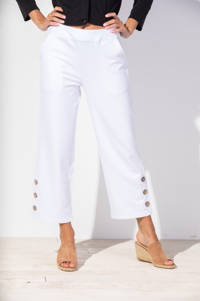 White Oceanfront Terry Flooded Pant