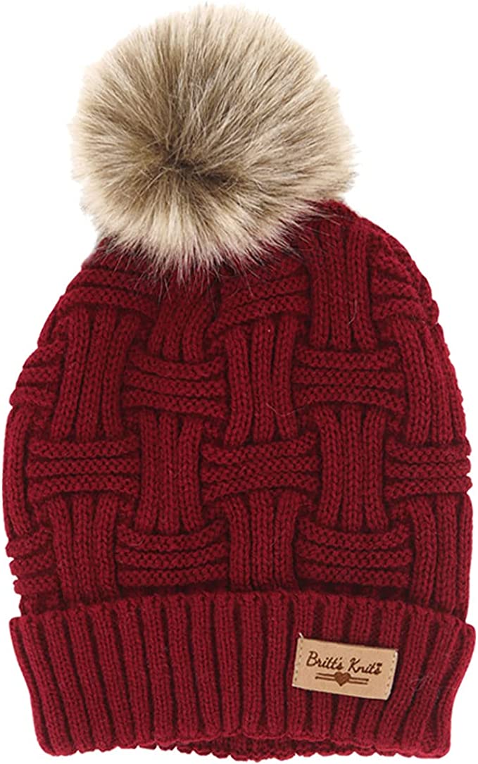 Britt's Knitts Burgundy Fleece Lined Hat