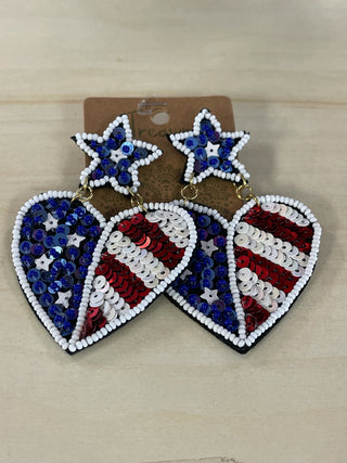 Red, White, and Blue Heart Beaded Earrings