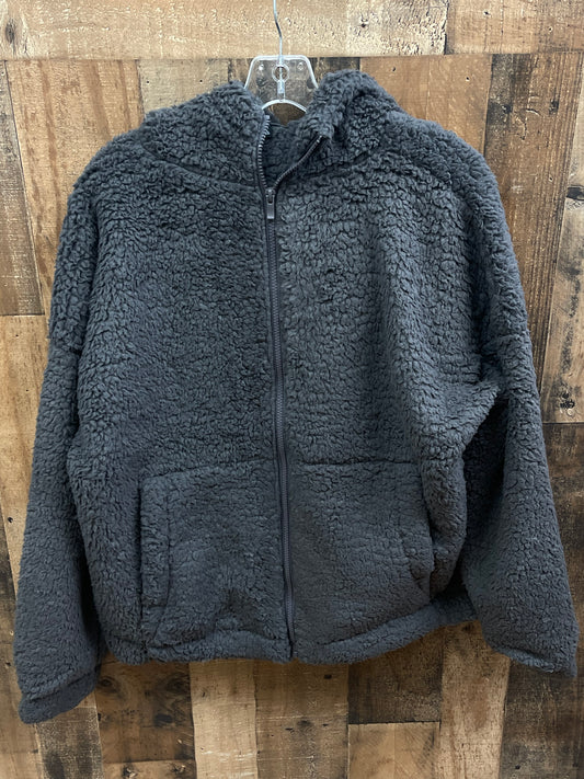 Grey Hooded Full Zip Sherpa