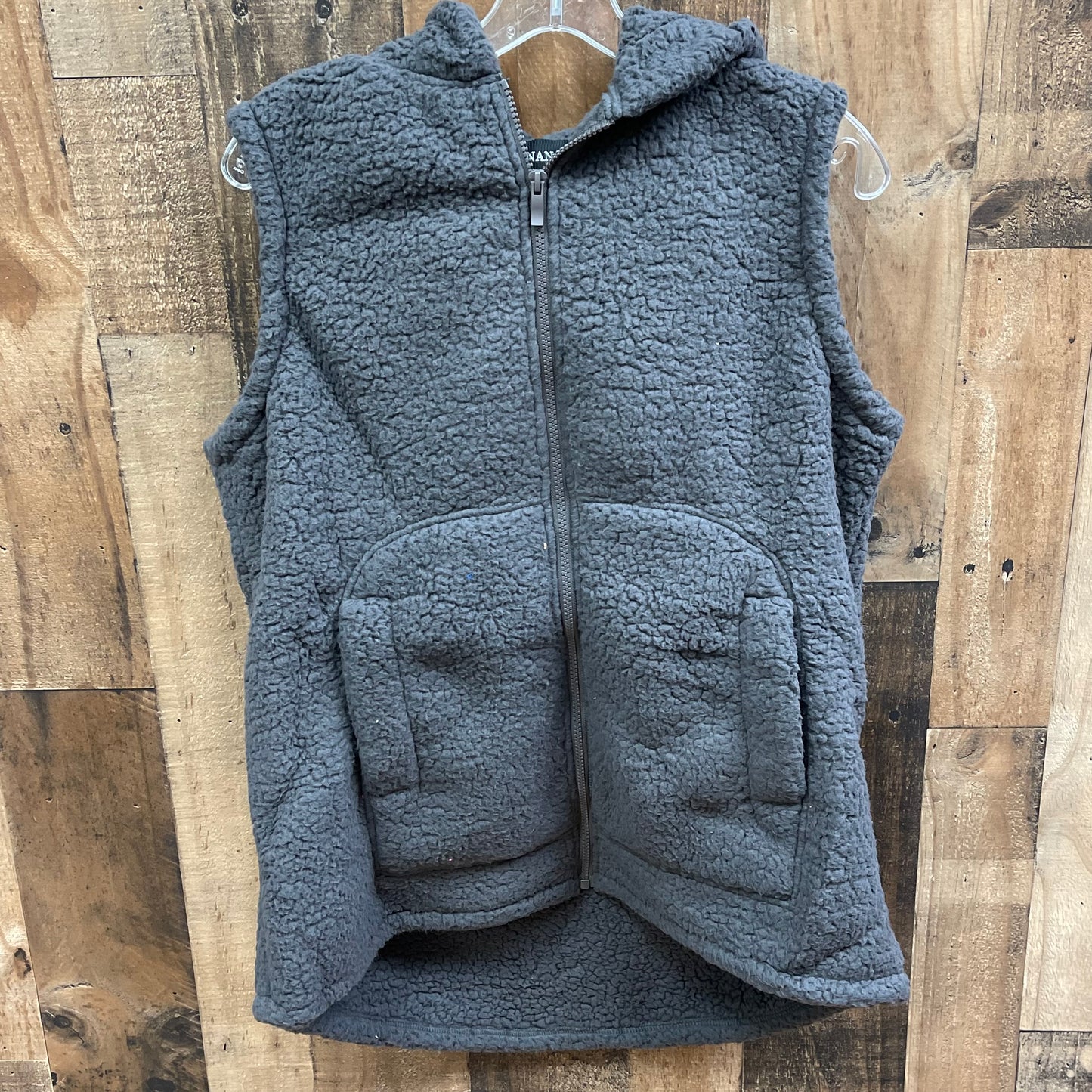 Grey Hooded Sherpa Vest