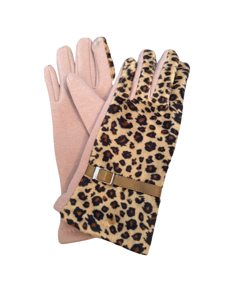 Faux Fur Beige Leopard Gloves
