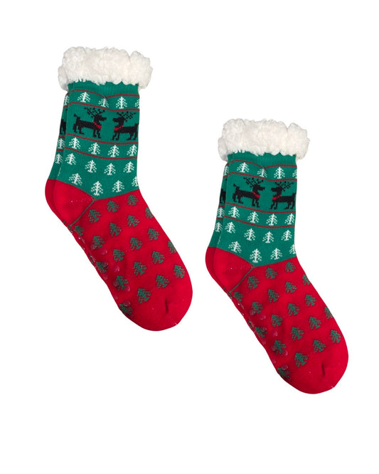 Youth Holiday Sherpa Socks-Reindeer