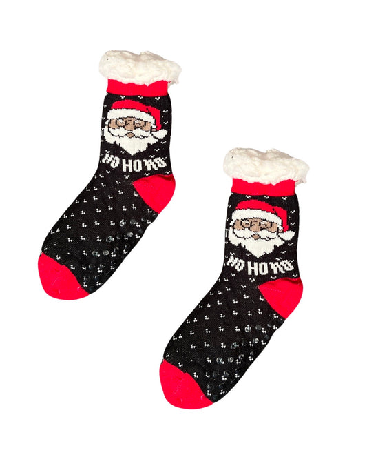 Adult Christmas Sherpa Socks - HO HO HO