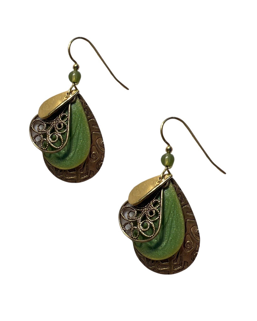 Silver Forest Olive Green Earrings