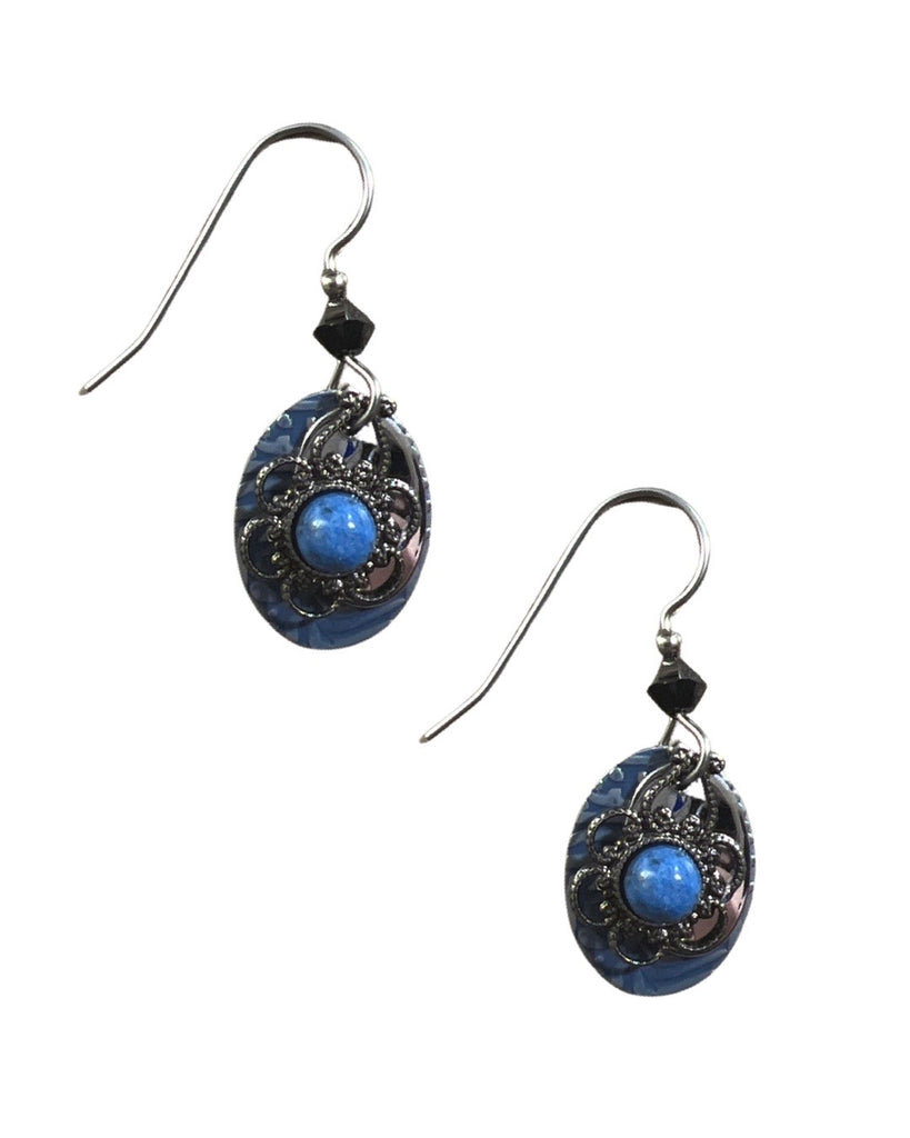 Silver Forest Blue Drop Earrings