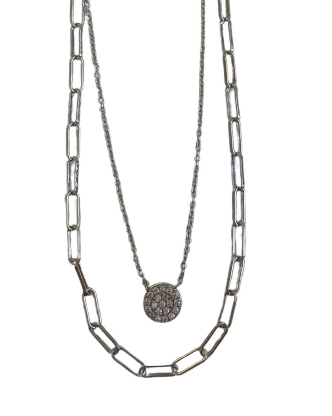 Silver Layered Stone Necklace