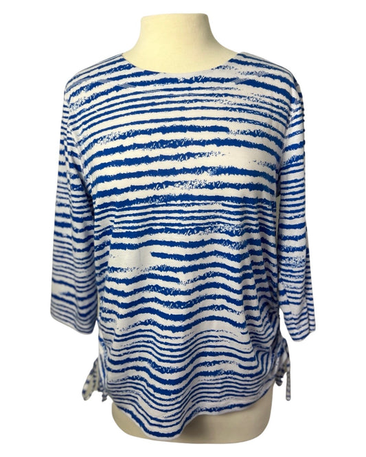 Ginger Blue and White Side Ruched Top