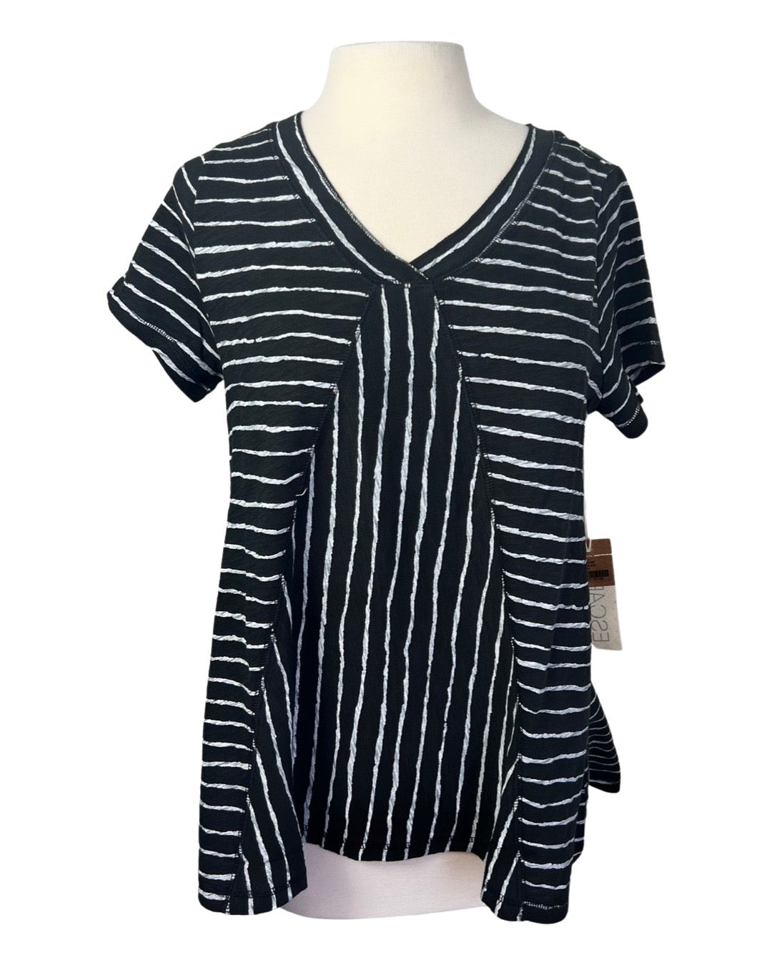 Black Stripe Cotton V- Neck Tunic