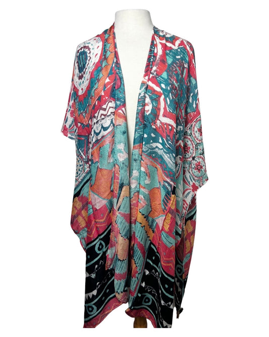 Comfyluxe Turquoise Floral Cardigan One Size