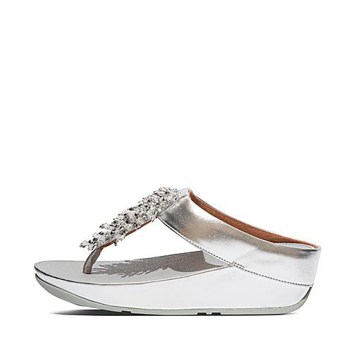 FitFlops Rumba Faux-Leather Toe Sandals-Silver